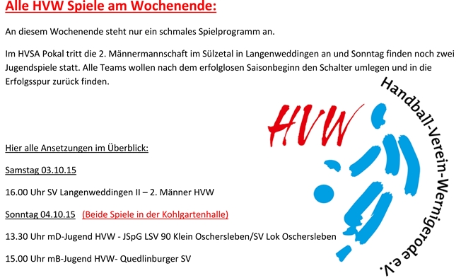 Spielansetzungen am Wochenende 03./04.10.